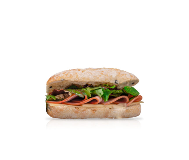 Traditional ciabatta with olives and pork